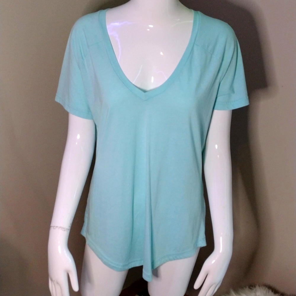 Adidas Woman's Md Pullover Short Sleeve V Neck T Shirt Blue